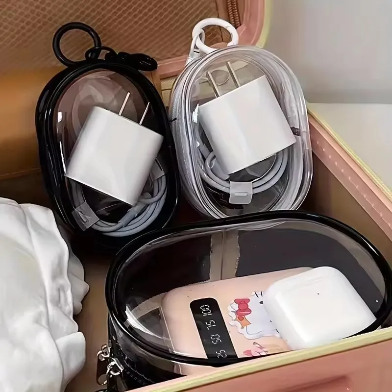 Cable Winder Keychain - حقيبة تخزين صغيرة محمولة شفافة بسحاب