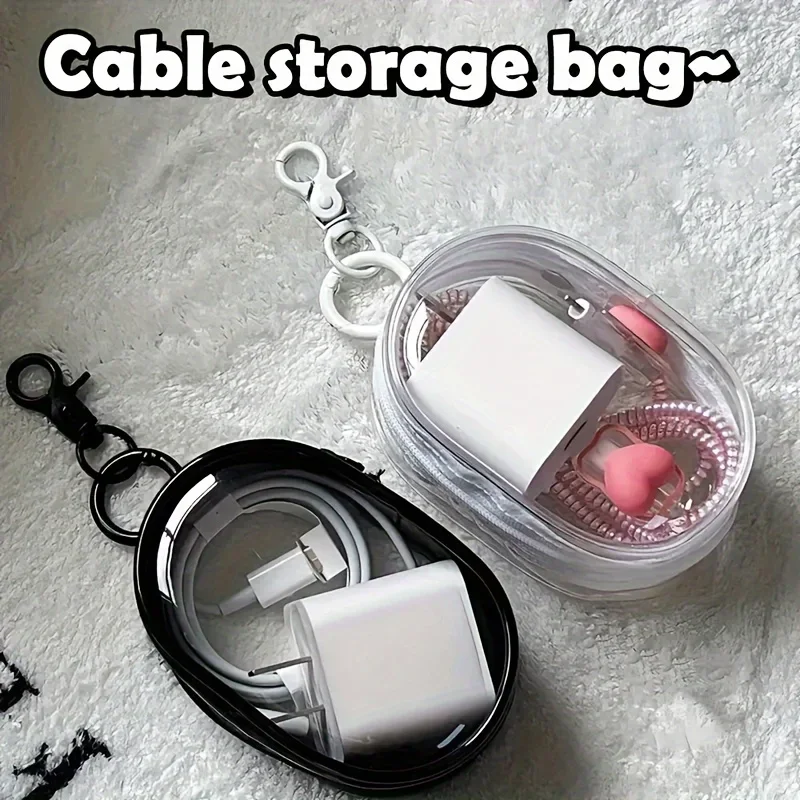 Cable Winder Keychain - حقيبة تخزين صغيرة محمولة شفافة بسحاب