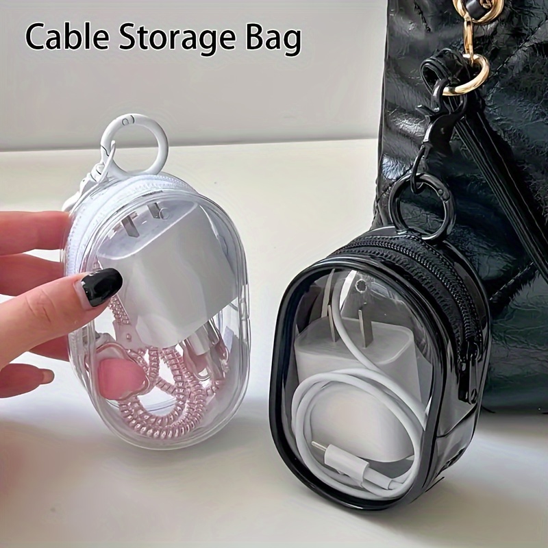 Cable Winder Keychain - حقيبة تخزين صغيرة محمولة شفافة بسحاب
